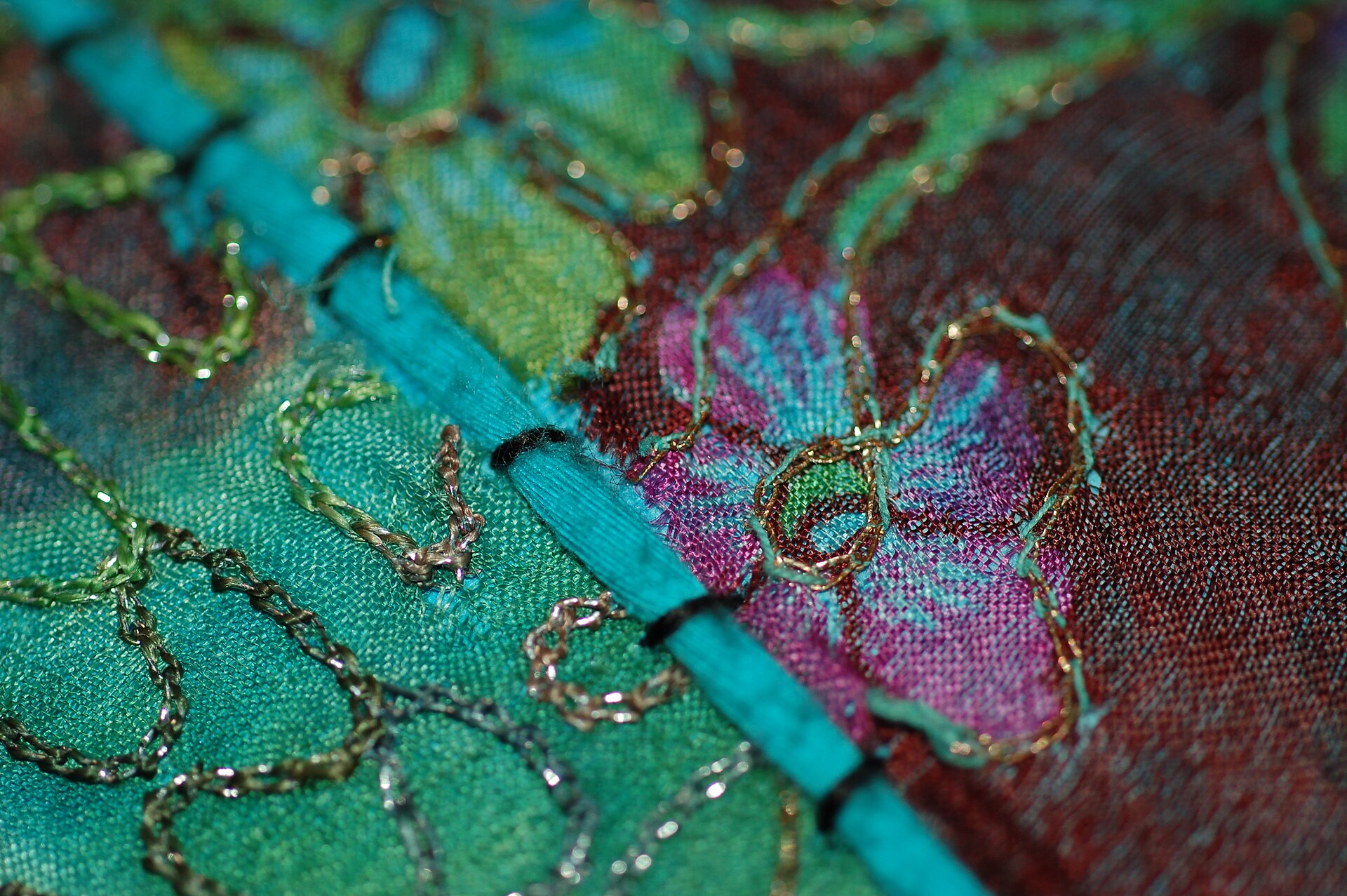 A macro view of machine-embroidered stitching