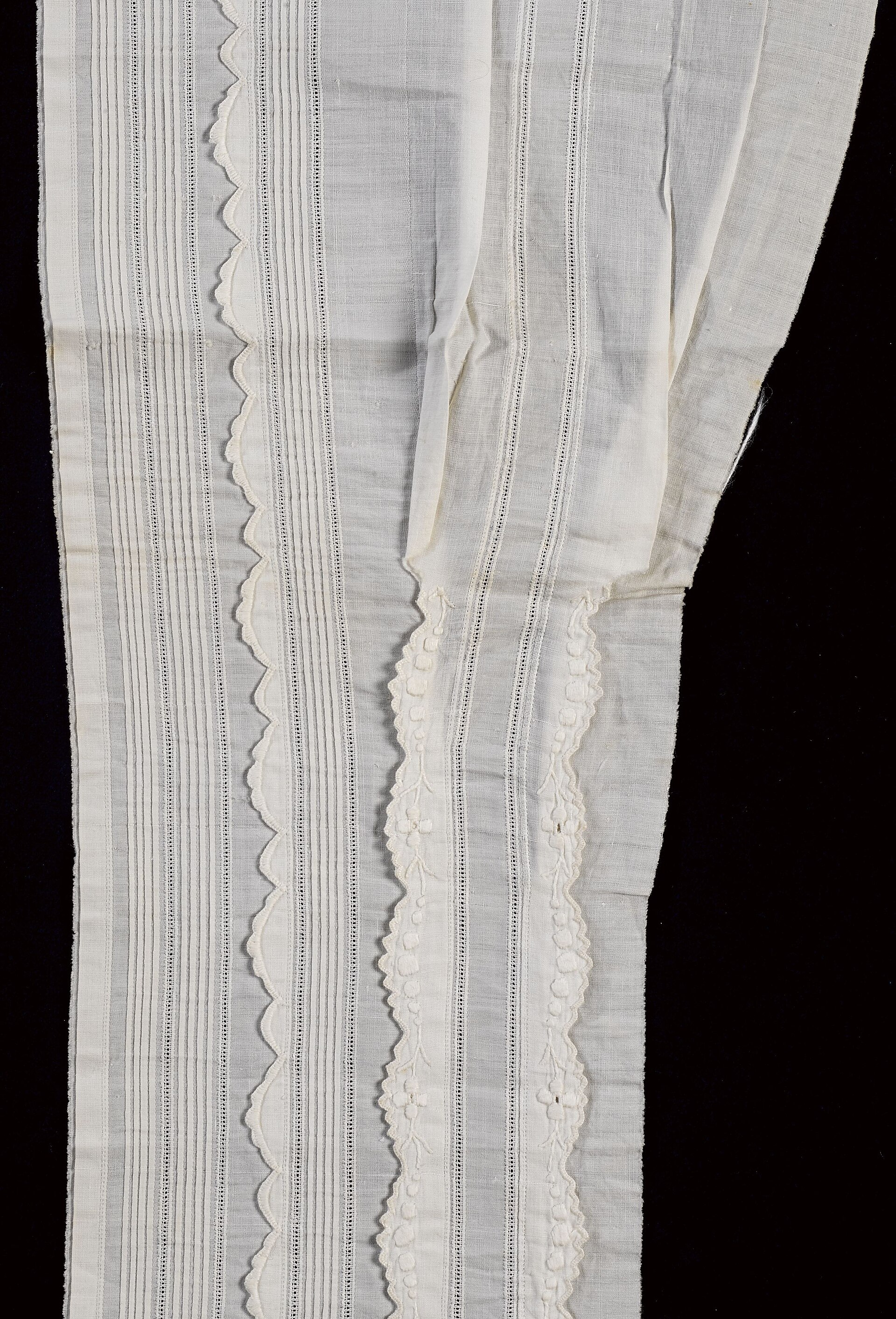 Close-up of dense embroidery stitching showing satin stitch columns and fill areas on fabric